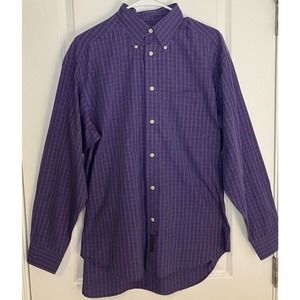 Banana Republic Soft Wash Mens Medium Blue/Purple Plaid Long Sleeve Button Shirt